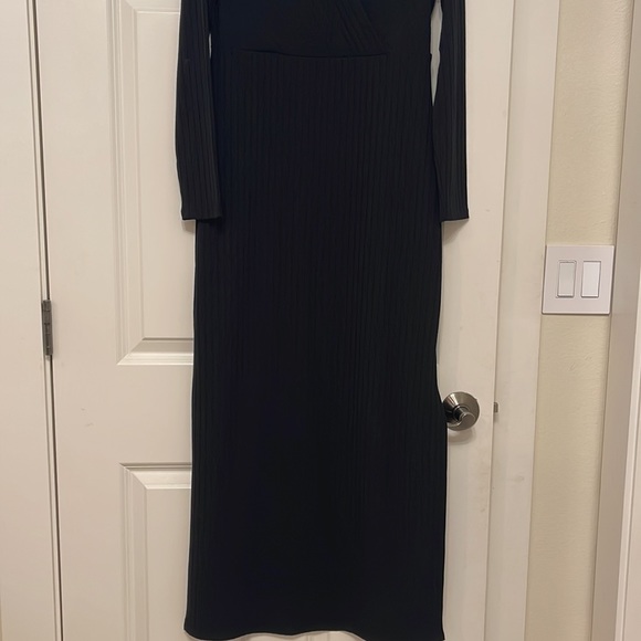 EXPRESS Ribbed Wrap Front Long Sleeve Maxi Dress - Picture 6 of 6